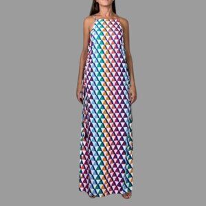 EMMA PAKE FIORELLA MULTICOLOR PYRAMID PRINT MAXI DRESS